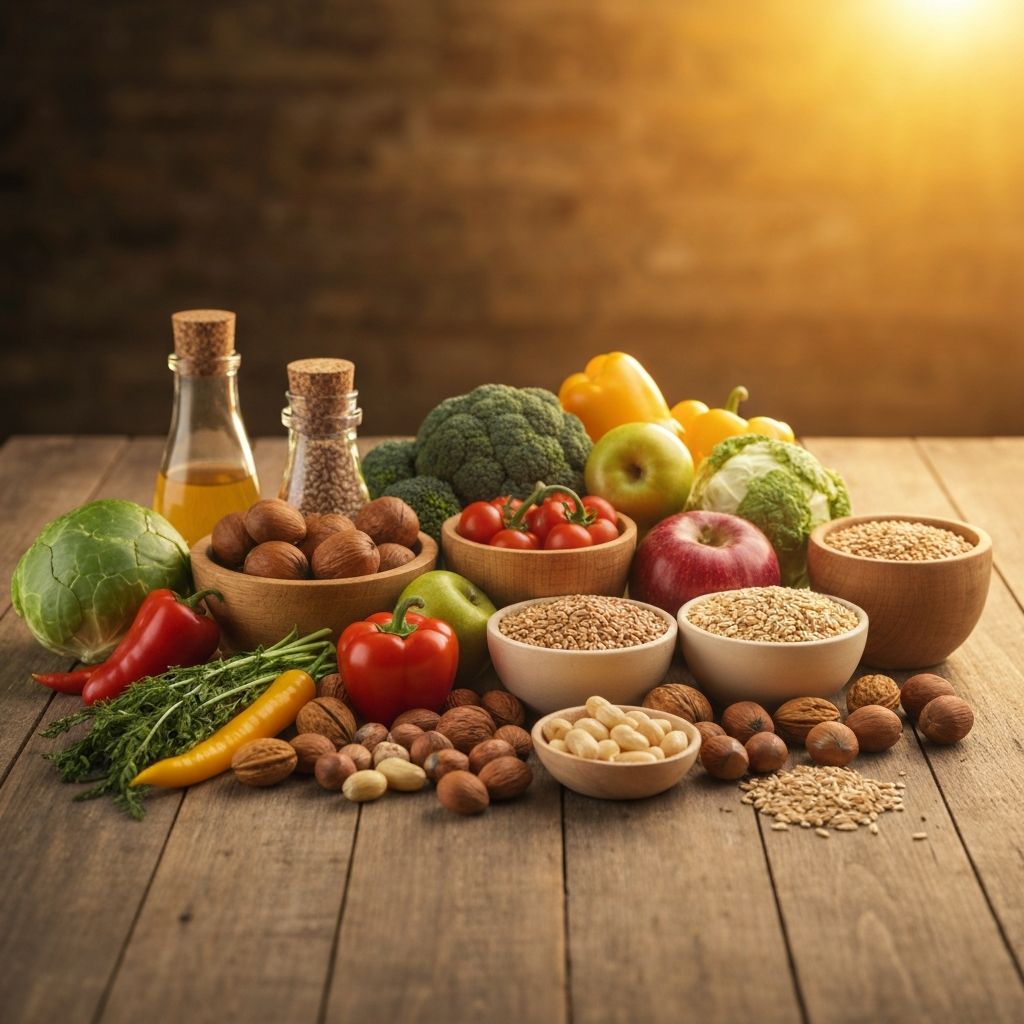 Diverse selection of colorful natural foods